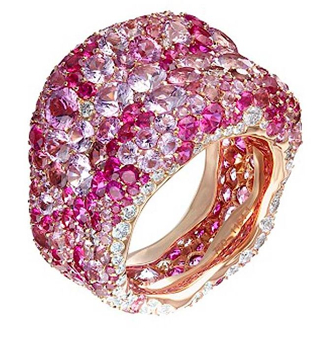 Pierścionek Fabergé Emotion z różowymi diamentami i fioletowymi szafirami. Eksplozja kolorów w pierścionkach Fabergé 