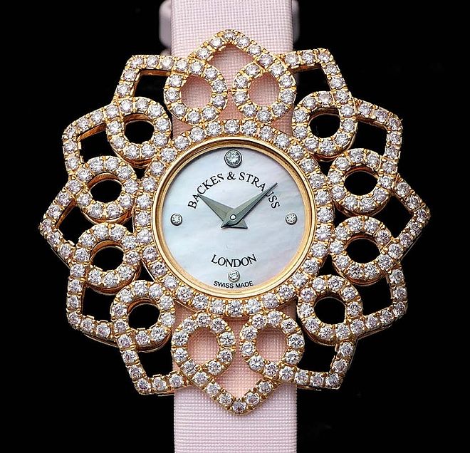Zegarek Victoria Snowdrop z różowym satynowym paskiem