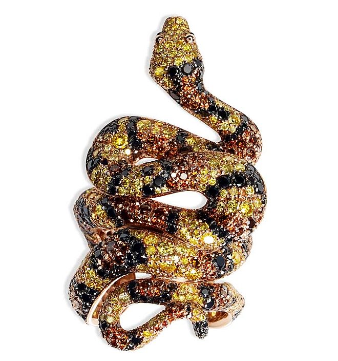 Pierścień wąż Chopard z paletą kolorowych diamentów w złocie