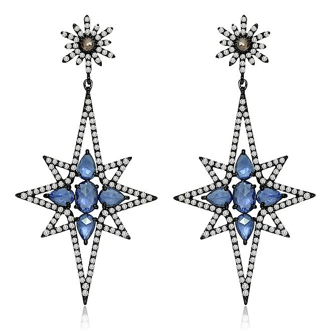 Kolczyki Sutra Starry z diamentami i niebieskimi szafirami. Jesień 2013: biżuteria z wybiegów mody