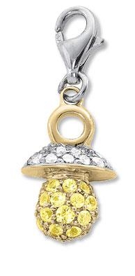 zawieszka w kształcie smoczka wykonana w złocie wysadzana szafirami i diamentami. Biżuteria dla mamy i dziecka